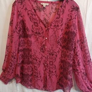 CAbi Pink and Black Patterned Blouse (D)
